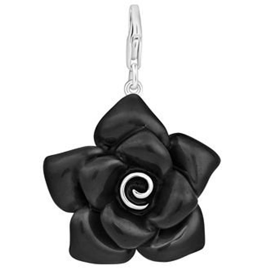 PASTICHE STERLING SILVER 31mm BLACK ROSE HOOKED ON CLIP CHARM QC124BK