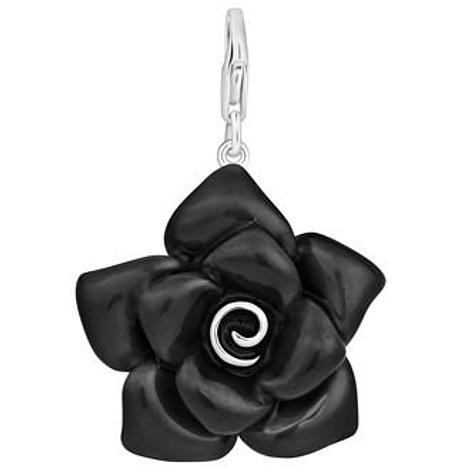 Pastiche Sterling Silver 31mm Black Rose Hooked on Clip Charm Qc124bk
