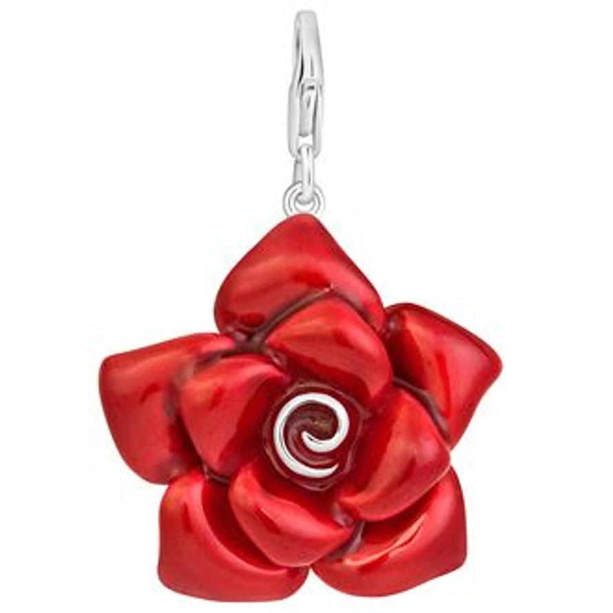 PASTICHE STERLING SILVER 31mm RED ROSE HOOKED ON CLIP CHARM QC124RD