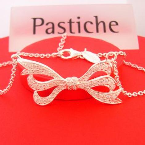 Pastiche Sterling Silver 33mm Cz Bow Charm Pendant Necklace