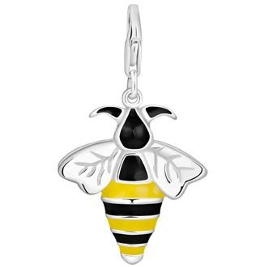 PASTICHE STERLING SILVER LARGE ENAMEL BUMBLE BEE HOOKED ON CLIP CHARM PENDANT QC077BKYE