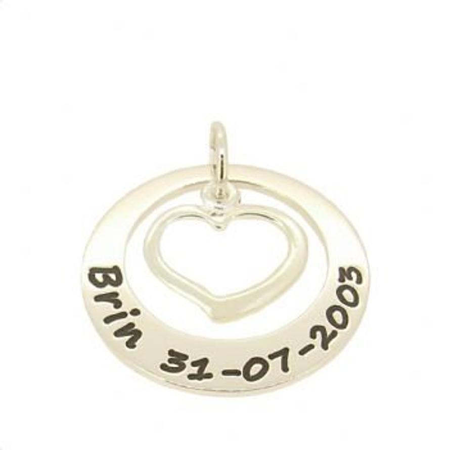 27mm CIRCLE OF LIFE GUARDIAN OPEN LOVE HEART PERSONALISED NAME PENDANT