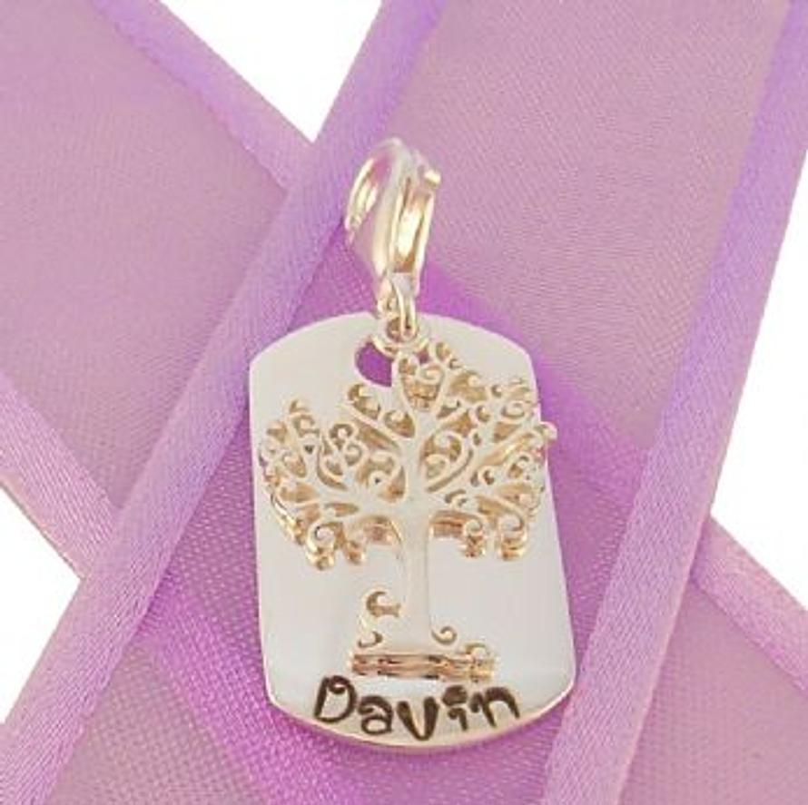 14mm x 25mm DOG TAG PERSONALISED TREE OF LIFE NAME CLIP ON CHARM -CH-14mmP-KB60-SS