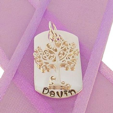 14mm X 25mm Dog Tag Personalised Tree of Life Name Pendant