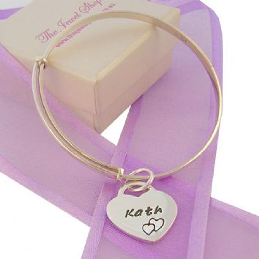 16mm PERSONALISED HEART CHARM 40-58mm EXPANDABLE 3mm BANGLE -B-HR3mmHR-16mm