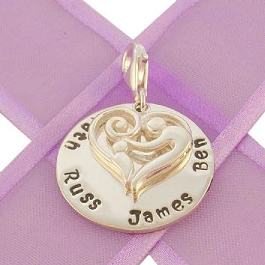 23mm ROUND PERSONALISED MOTHER BABY HEART NAME PENDANT -CH-23mm-KB47-SS