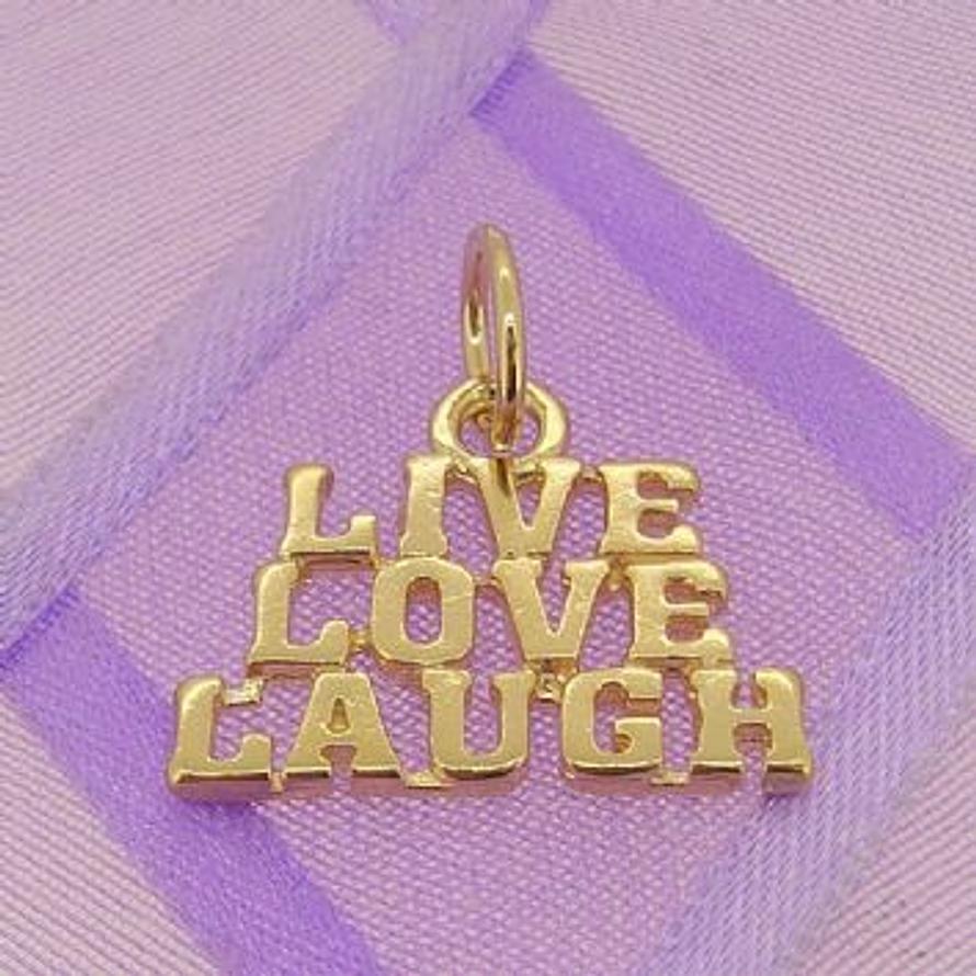 SOLID 9CT YELLOW GOLD 17mm LIVE LOVE LAUGH CHARM PENDANT - 9Y_HRKB119