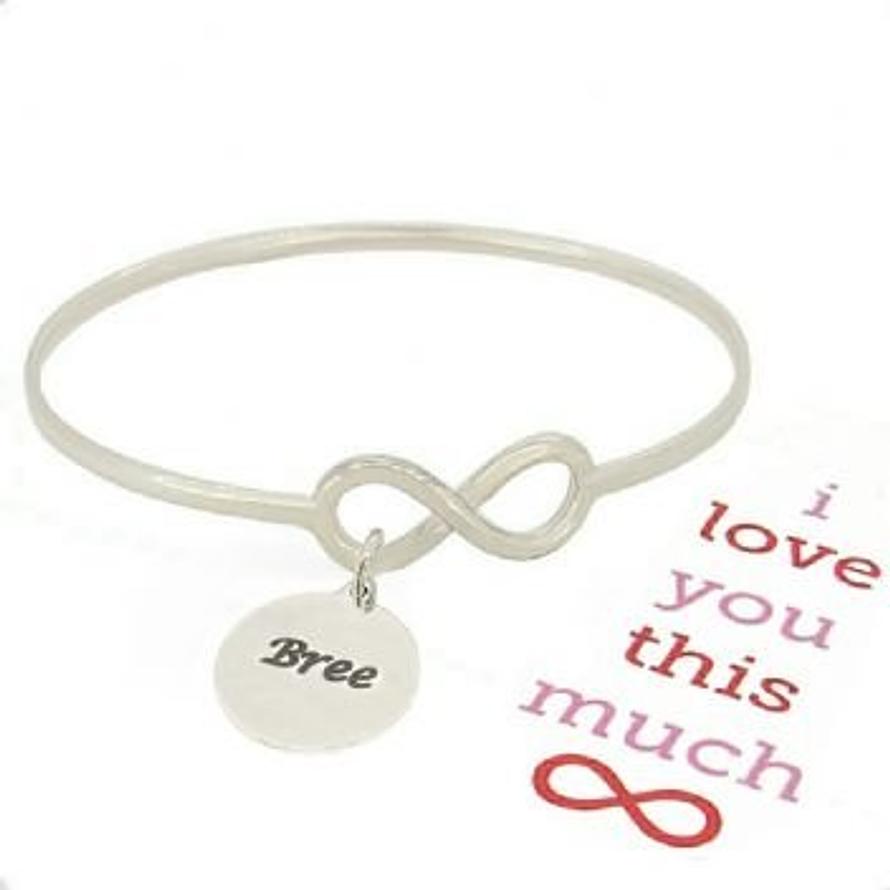 STERLING SILVER NEVER ENDING LOVE INFINITY SYMBOL DESIGN FOREVER BANGLE with 16mm COIN