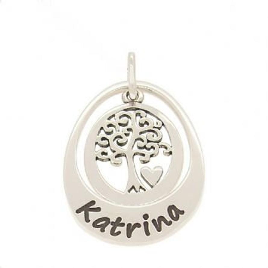 19mm SMALL OVAL PERSONALISED FAMILY TREE OF LIFE NAME PENDANT