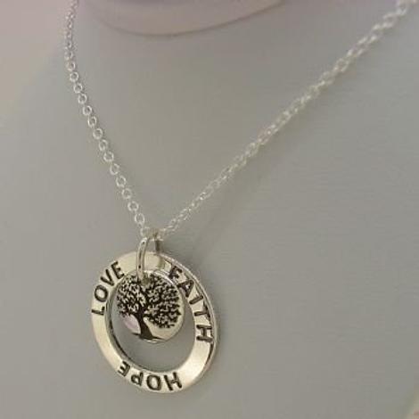 Faith Hope and Love Circle With Tree of Life Charm Necklace