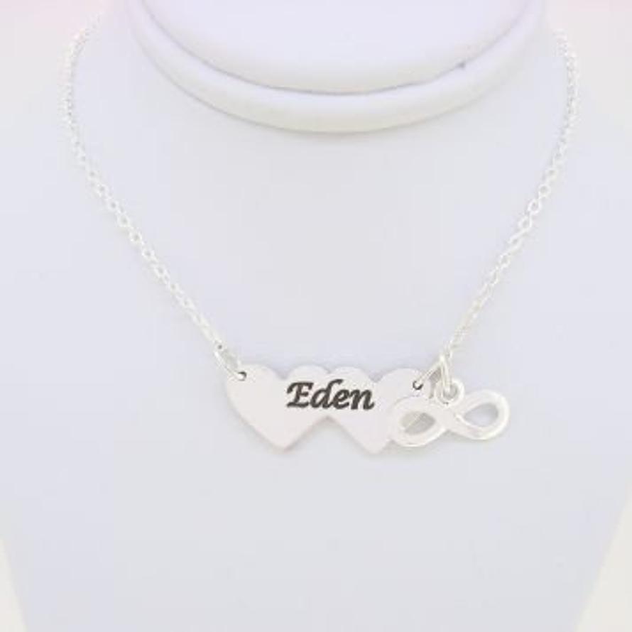STERLING SILVER DOUBLE HEART IDENTITY MESSAGE DESIGN PERSONALISED INFINITY CHARM NECKLACE