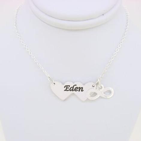 Sterling Silver Double Heart Identity Message Design Personalised Infinity Charm Necklace