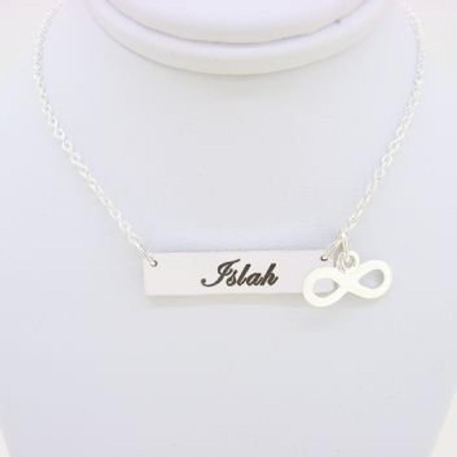 STERLING SILVER RECTANGLE IDENTITY MESSAGE DESIGN PERSONALISED INFINITY CHARM NECKLACE