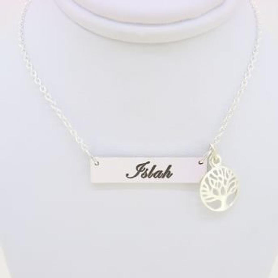 STERLING SILVER RECTANGLE IDENTITY MESSAGE DESIGN PERSONALISED TREE OF LIFE CHARM NECKLACE