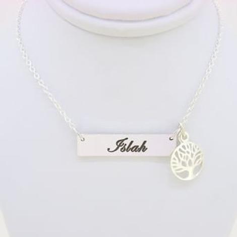 Sterling Silver Rectangle Identity Message Design Personalised Tree of Life Charm Necklace