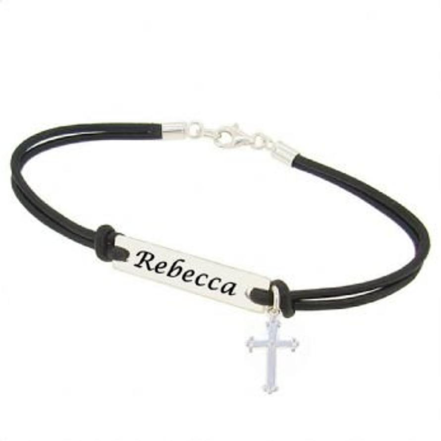 CROSS UNISEX STERLING SILVER RECTANGLE IDENTITY MESSAGE DESIGN PERSONALISED BRACELET Made in Sizes Baby up to Adult