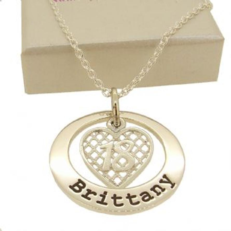25mm CIRCLE OF LIFE PERSONALISED 18tH BIRTHDAY HEART NAME PENDANT CABLE NECKLACE