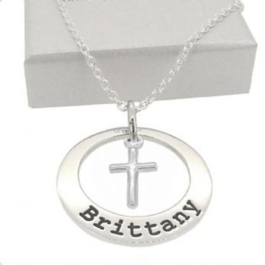 25mm CIRCLE OF LIFE PERSONALISED CROSS CHARM NAME PENDANT CABLE NECKLACE