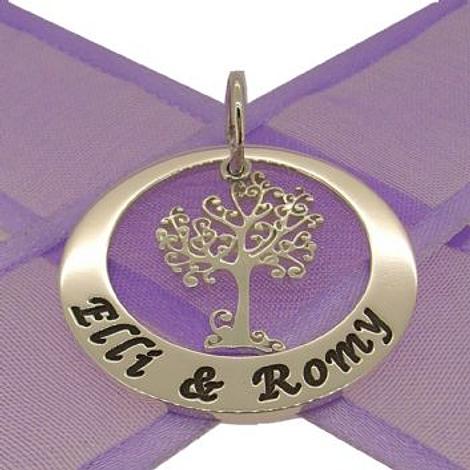 29mm Circle Tree of Life Personalised Family Name Pendant -29mm-Kb60-Ss