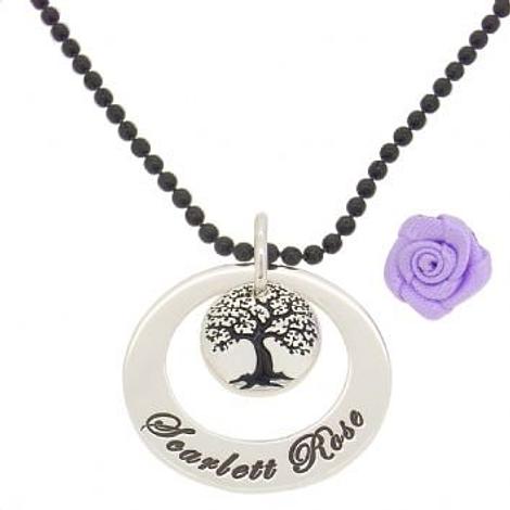 25mm Circle of Life Personalised 12mm Tree of Life Name Pendant Black Steel Ball Chain