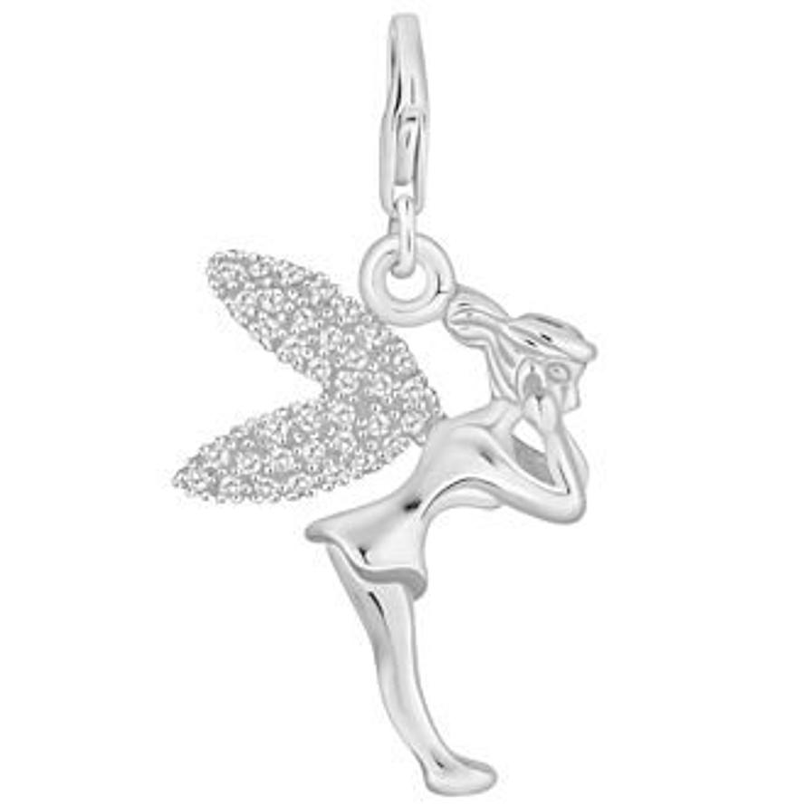 PASTICHE STERLING SILVER CZ TINKERBELL FAIRY HOOKED ON CLIP CHARM PENDANT QC126CZ