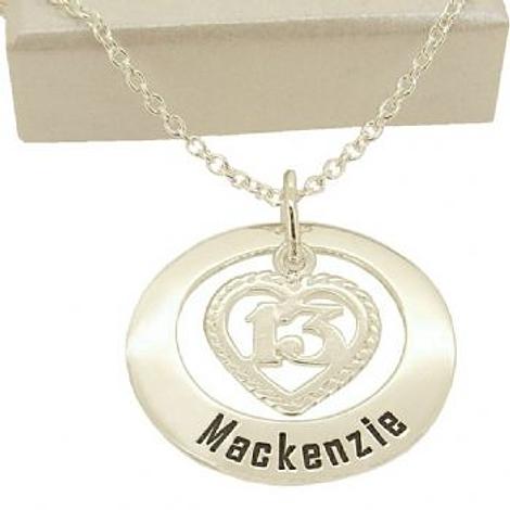 27mm Circle of Life 13th 13 Birthday Heart Personalised Name Pendant Necklace