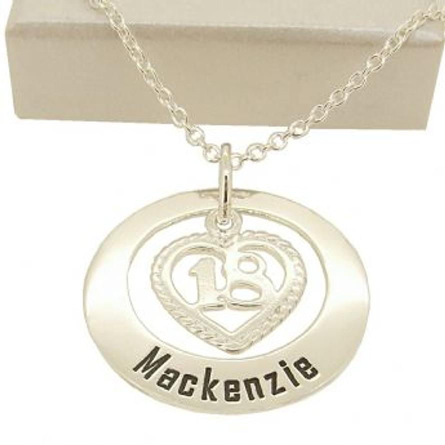 27mm CIRCLE OF LIFE 18th 18 BIRTHDAY HEART PERSONALISED NAME PENDANT NECKLACE