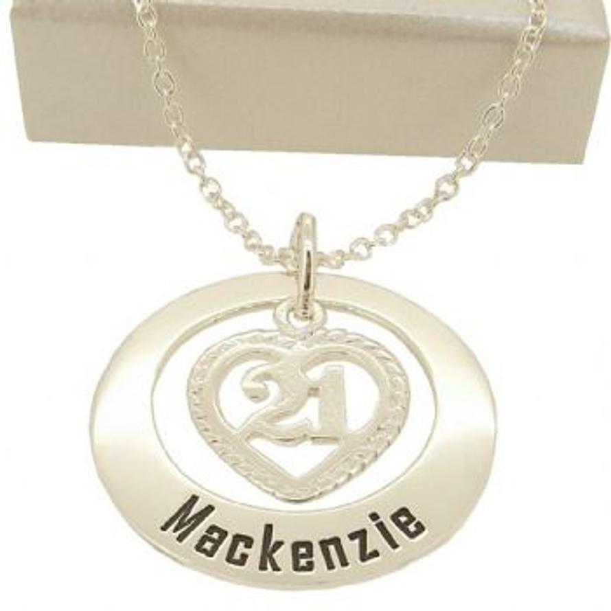 27mm CIRCLE OF LIFE 21st 21 BIRTHDAY HEART PERSONALISED NAME PENDANT NECKLACE