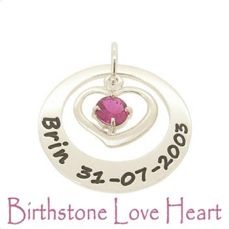27mm CIRCLE OF LIFE BIRTHSTONE LOVE HEART PERSONALISED NAME PENDANT