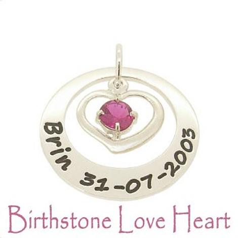 27mm Circle of Life Birthstone Love Heart Personalised Name Pendant