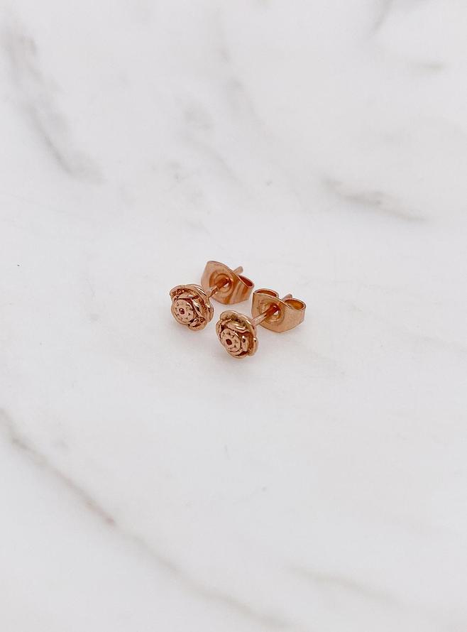 9ct Rose Gold 5mm Rose Flower Charm Stud Earrings