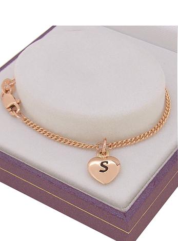 Personalised 9ct Rose Gold 8mm Heart Charm Curb Bracelet