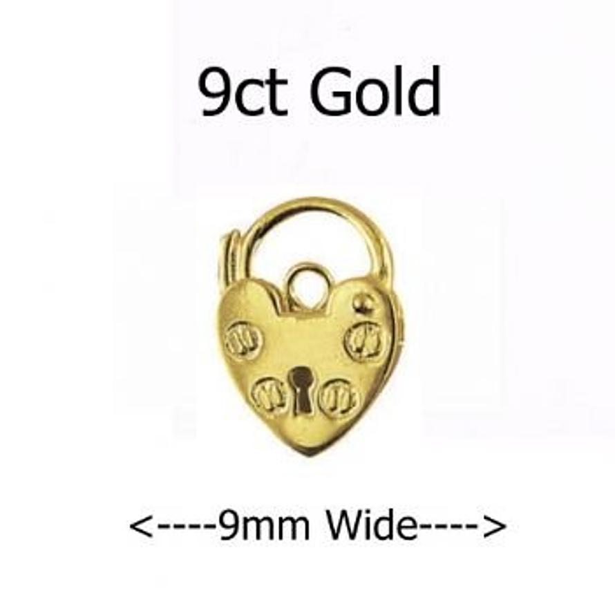 9CT YELLOW GOLD 9mm PLAIN HEART PADLOCK CLASP -FINDING_9CT_P9_9mm