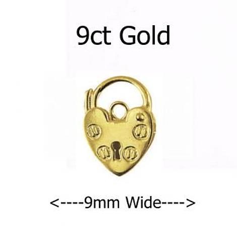 9ct Yellow Gold 9mm Plain Heart Padlock Clasp -Finding 9ct P9 9mm