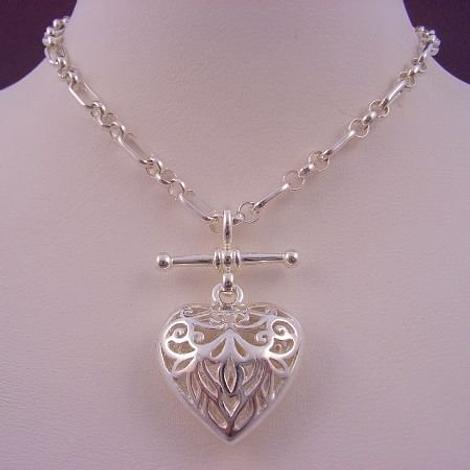 Vintage Belcher Large Heart Charm Tbar Fob Necklace in Sterling Silver
