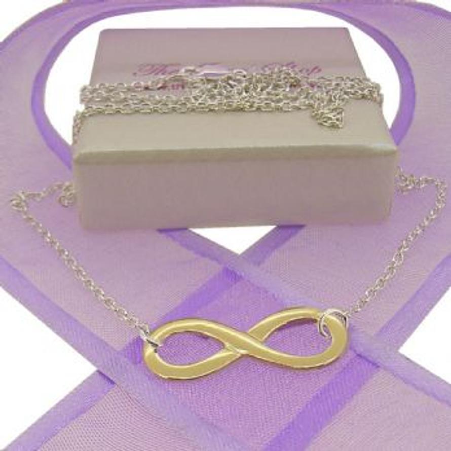 9CT GOLD STERLING SILVER 23mm INFINITY SYMBOL DESIGN CHARM NECKLACE