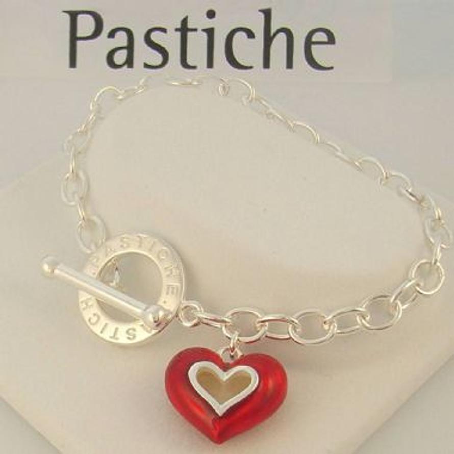 PASTICHE STERLING SILVER 5.5mm CABLE RED ENAMEL HEART TOGGLE CHARM BRACELET CB434RD