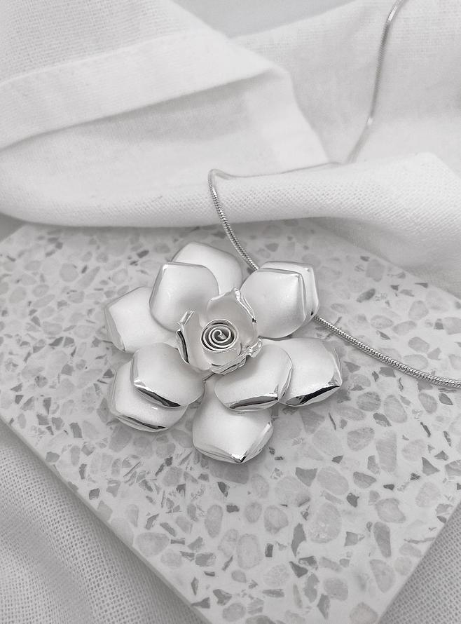 Sterling Silver 50mm Rose Flower Necklace