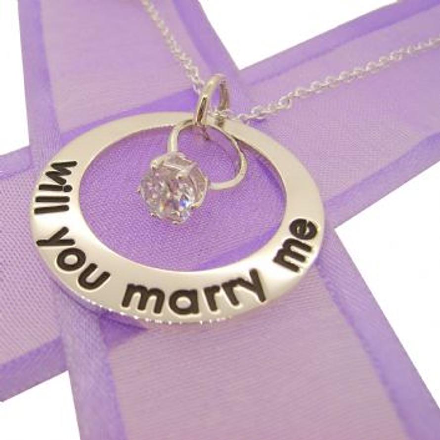 25mm CIRCLE OF LIFE PERSONALISED Will you Marry me ENGAGEMENT RING PENDANT -25mm-CZring-SS-ca40
