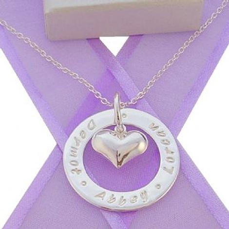28mm Circle of Life Personalised 14mm Heart Charm Name Pendant Necklace -28mmfp136-14mmheart-Ca40