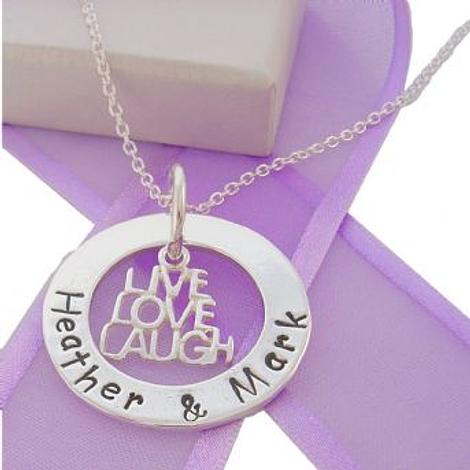 28mm Circle of Life Personalised Live Love Laugh Charm Name Pendant Necklace -28mmfp136-Hr2002