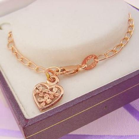 9ct Rose Gold Heart Charm Curb Baby Child Charm Bracelet