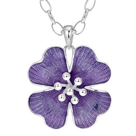Pastiche Sterling Silver 33mm Lavender Enamel Flower Pendant Necklace