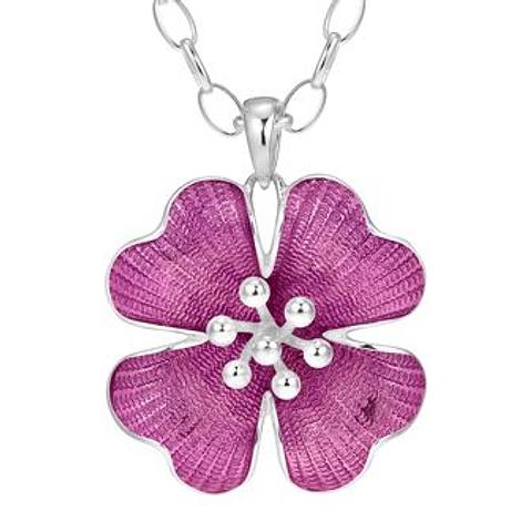 Pastiche Sterling Silver 33mm Pink Enamel Flower Pendant Necklace
