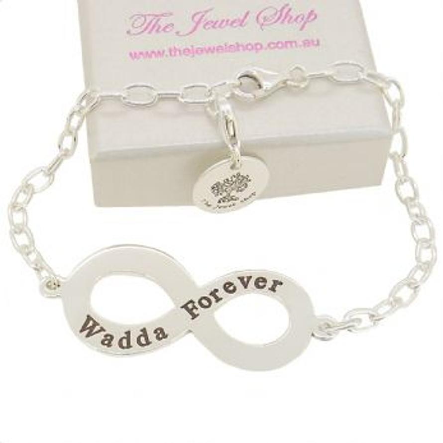 PERSONALISED STERLING SILVER 35mm INFINITY SYMBOL DESIGN CHARM PENDANT CABLE BRACELET -BLET_SS_INF35-LCA60