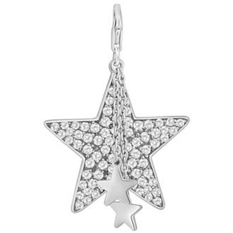 PASTICHE STERLING SILVER 32MM LARGE CZ STAR DROPS HOOKED ON CLIP CHARM PENDANT QC049CZ
