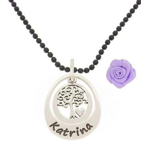 19mm Small Oval Personalised Family Tree of Life Name Pendant Necklace