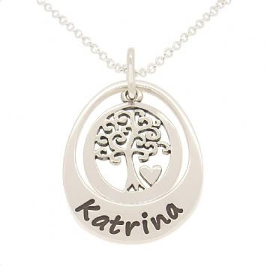 19mm SMALL OVAL PERSONALISED FAMILY TREE OF LIFE NAME PENDANT NECKLACE