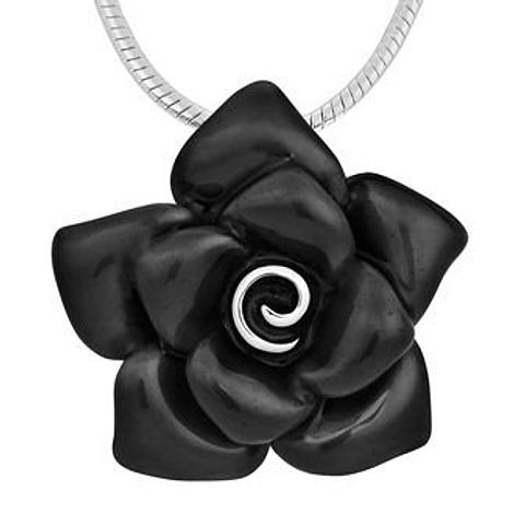 Pastiche Mix N Match Sterling Silver 31mm Black Rose Pendant Necklace