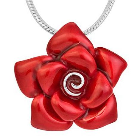 Pastiche Mix N Match Sterling Silver 31mm Red Rose Pendant Necklace